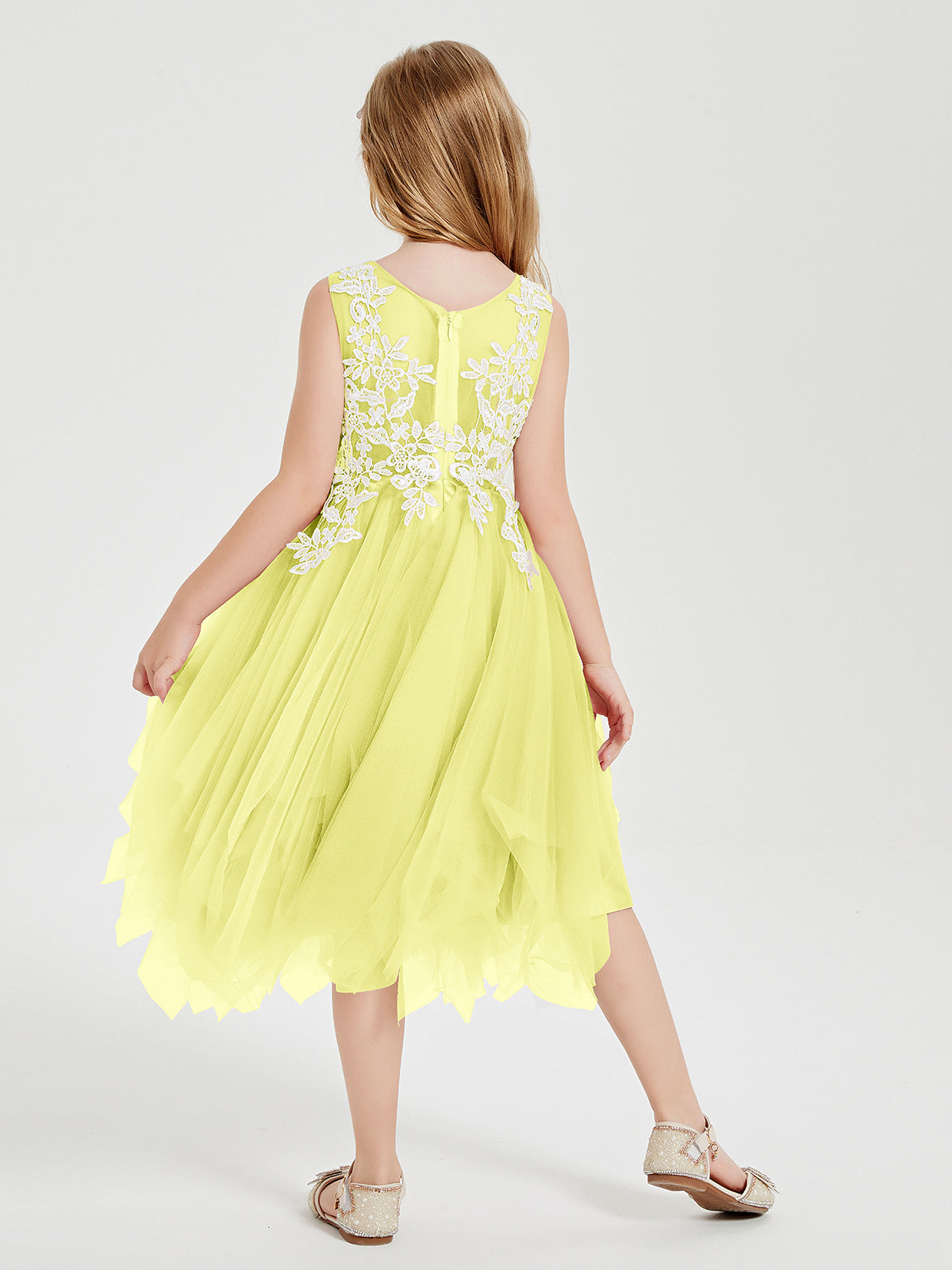 Tea Length Tulle Junior Bridesmaid Dresses Daffodil